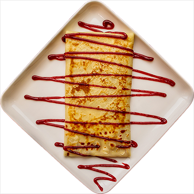 Pancake Mozzarella cheese, salami, and Tabasco sauce